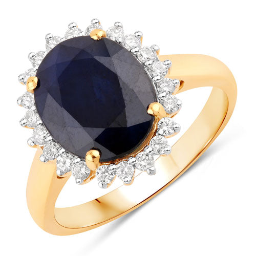 Bids.com 4.63 Carat Genuine Blue Sapphire and White Diamond 14K Yellow Gold Ring Rings White Smoke size 6.00,size 7.00,size 8.00