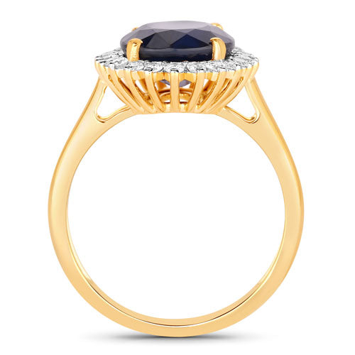 Bids.com 4.63 Carat Genuine Blue Sapphire and White Diamond 14K Yellow Gold Ring Rings White Smoke size 6.00,size 7.00,size 8.00