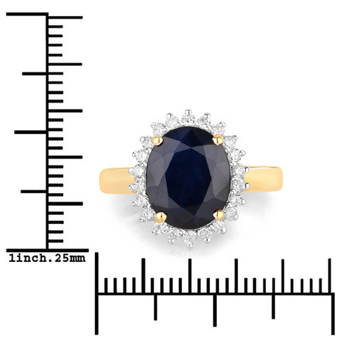 Bids.com 4.63 Carat Genuine Blue Sapphire and White Diamond 14K Yellow Gold Ring Rings White Smoke size 6.00,size 7.00,size 8.00