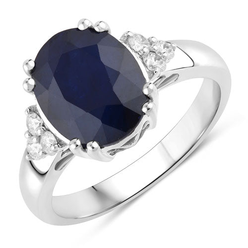 Bids.com 4.50 Carat Genuine Blue Sapphire and White Diamond 14K White Gold Ring Rings White Smoke size 6.00,size 7.00,size 8.00