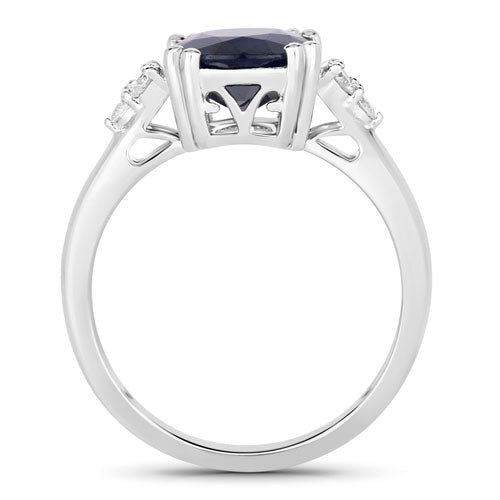 Bids.com 4.50 Carat Genuine Blue Sapphire and White Diamond 14K White Gold Ring Rings White Smoke size 6.00,size 7.00,size 8.00