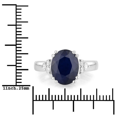 Bids.com 4.50 Carat Genuine Blue Sapphire and White Diamond 14K White Gold Ring Rings White Smoke size 6.00,size 7.00,size 8.00