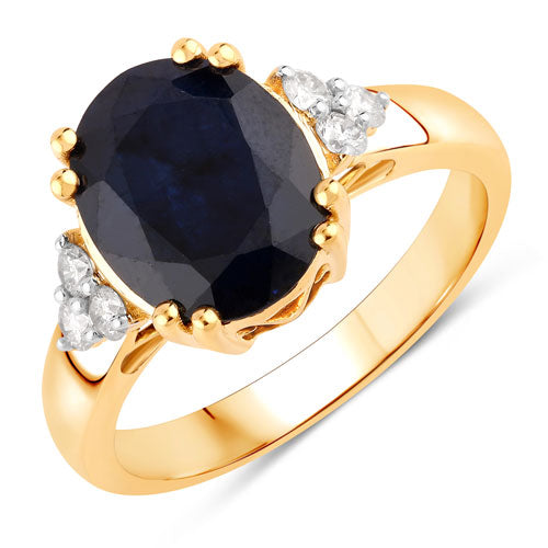 Bids.com 4.50 Carat Genuine Blue Sapphire and White Diamond 14K Yellow Gold Ring Rings White Smoke size 6.00,size 7.00,size 8.00