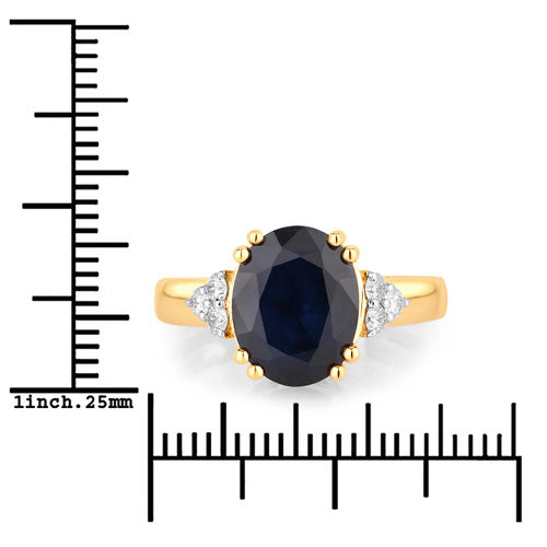 Bids.com 4.50 Carat Genuine Blue Sapphire and White Diamond 14K Yellow Gold Ring Rings White Smoke size 6.00,size 7.00,size 8.00