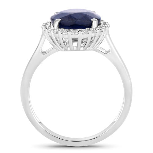 Bids.com 4.63 Carat Genuine Blue Sapphire and White Diamond 14K White Gold Ring Rings White Smoke size 6.00,size 7.00,size 8.00