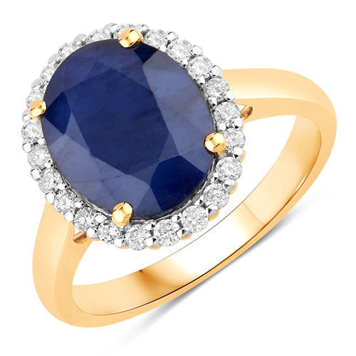 Bids.com 4.63 Carat Genuine Blue Sapphire and White Diamond 14K Yellow Gold Ring Rings White Smoke size 6.00,size 7.00,size 8.00