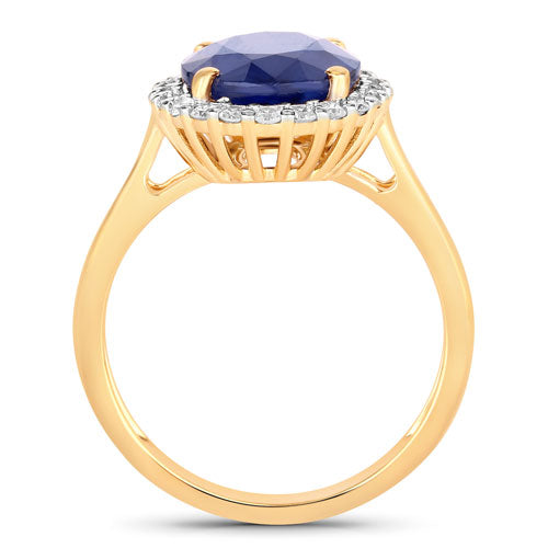 Bids.com 4.63 Carat Genuine Blue Sapphire and White Diamond 14K Yellow Gold Ring Rings White Smoke size 6.00,size 7.00,size 8.00