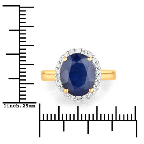Bids.com 4.63 Carat Genuine Blue Sapphire and White Diamond 14K Yellow Gold Ring Rings White Smoke size 6.00,size 7.00,size 8.00