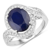 Bids.com 4.69 Carat Genuine Blue Sapphire and White Diamond 14K White Gold Ring Rings White Smoke size 6.00,size 7.00,size 8.00