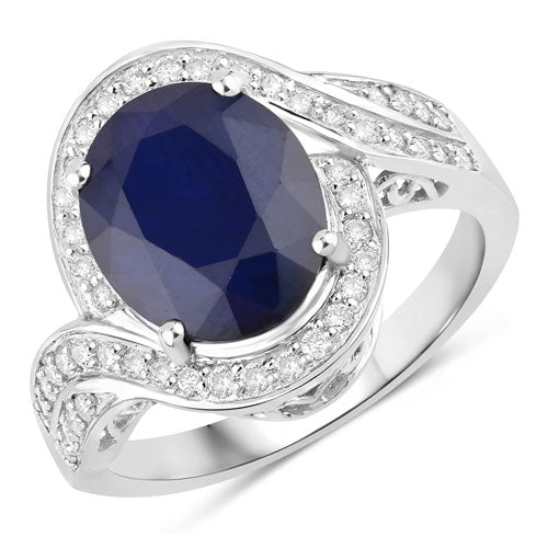Bids.com 4.69 Carat Genuine Blue Sapphire and White Diamond 14K White Gold Ring Rings White Smoke size 6.00,size 7.00,size 8.00