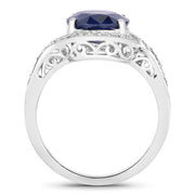 Bids.com 4.69 Carat Genuine Blue Sapphire and White Diamond 14K White Gold Ring Rings White Smoke size 6.00,size 7.00,size 8.00