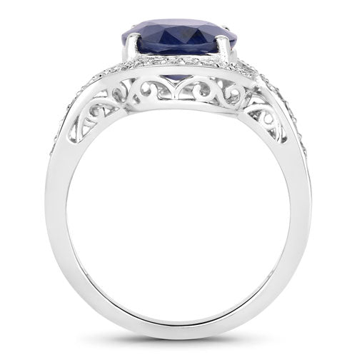 Bids.com 4.69 Carat Genuine Blue Sapphire and White Diamond 14K White Gold Ring Rings White Smoke size 6.00,size 7.00,size 8.00