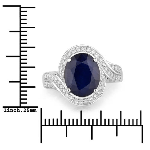 Bids.com 4.69 Carat Genuine Blue Sapphire and White Diamond 14K White Gold Ring Rings White Smoke size 6.00,size 7.00,size 8.00