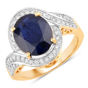 Bids.com 4.69 Carat Genuine Blue Sapphire and White Diamond 14K Yellow Gold Ring Rings White Smoke size 6.00,size 7.00,size 8.00