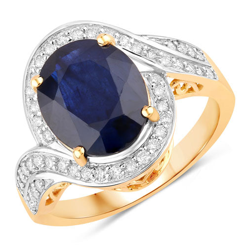 Bids.com 4.69 Carat Genuine Blue Sapphire and White Diamond 14K Yellow Gold Ring Rings White Smoke size 6.00,size 7.00,size 8.00