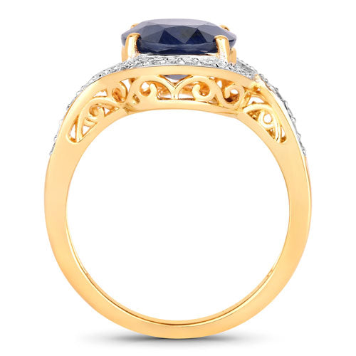 Bids.com 4.69 Carat Genuine Blue Sapphire and White Diamond 14K Yellow Gold Ring Rings White Smoke size 6.00,size 7.00,size 8.00