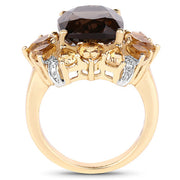 Bids.com 14K Yellow Gold Plated 7.10 Carat Genuine Smoky Quartz, Citrine & White Topaz Brass Ring Rings White Smoke size 6.00,size 7.00,size 8.00,size 9.00,size 5.00,size 10.00