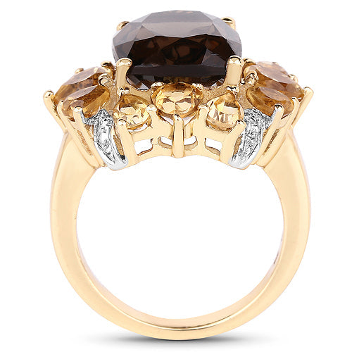 Bids.com 14K Yellow Gold Plated 7.10 Carat Genuine Smoky Quartz, Citrine & White Topaz Brass Ring Rings White Smoke size 6.00,size 7.00,size 8.00,size 9.00,size 5.00,size 10.00