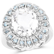 Bids.com 5.90 Carat Genuine Crystal Quartz and Swiss Blue Topaz .925 Sterling Silver Ring Rings White Smoke size 8.00,size 9.00,size 10.00,size 11.00,size 5.00,size 6.00,size 7.00