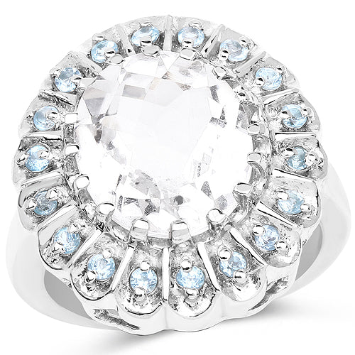 Bids.com 5.90 Carat Genuine Crystal Quartz and Swiss Blue Topaz .925 Sterling Silver Ring Rings White Smoke size 8.00,size 9.00,size 10.00,size 11.00,size 5.00,size 6.00,size 7.00