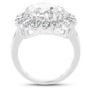 Bids.com 5.90 Carat Genuine Crystal Quartz and Swiss Blue Topaz .925 Sterling Silver Ring Rings White Smoke size 8.00,size 9.00,size 10.00,size 11.00,size 5.00,size 6.00,size 7.00