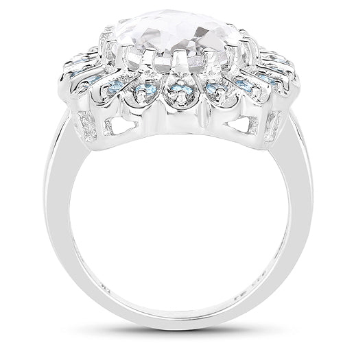 Bids.com 5.90 Carat Genuine Crystal Quartz and Swiss Blue Topaz .925 Sterling Silver Ring Rings White Smoke size 8.00,size 9.00,size 10.00,size 11.00,size 5.00,size 6.00,size 7.00