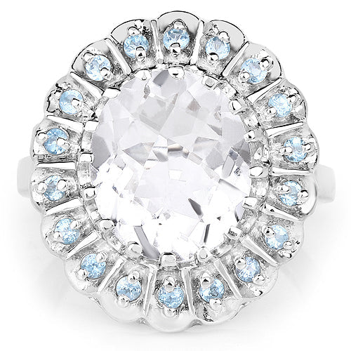 Bids.com 5.90 Carat Genuine Crystal Quartz and Swiss Blue Topaz .925 Sterling Silver Ring Rings White Smoke size 8.00,size 9.00,size 10.00,size 11.00,size 5.00,size 6.00,size 7.00