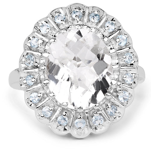Bids.com 5.90 Carat Genuine Crystal Quartz and Swiss Blue Topaz .925 Sterling Silver Ring Rings White Smoke size 8.00,size 9.00,size 10.00,size 11.00,size 5.00,size 6.00,size 7.00