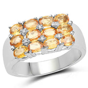 Bids.com 2.67 Carat Genuine Yellow Sapphire and White Diamond .925 Sterling Silver Ring Rings White Smoke size 7.00,size 8.00,size 6.00,size 9.00