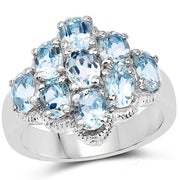 Bids.com 3.24 Carat Genuine Blue Topaz .925 Sterling Silver Ring Rings White Smoke size 7.00,size 7.50,size 6.00,size 8.00