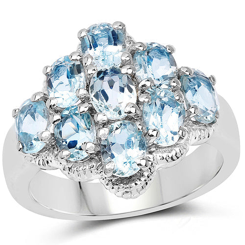 Bids.com 3.24 Carat Genuine Blue Topaz .925 Sterling Silver Ring Rings White Smoke size 7.00,size 7.50,size 6.00,size 8.00