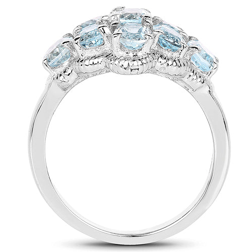 Bids.com 3.24 Carat Genuine Blue Topaz .925 Sterling Silver Ring Rings White Smoke size 7.00,size 7.50,size 6.00,size 8.00