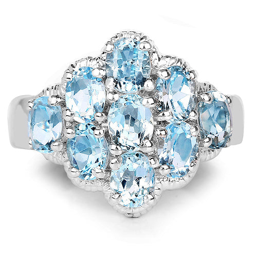 Bids.com 3.24 Carat Genuine Blue Topaz .925 Sterling Silver Ring Rings White Smoke size 7.00,size 7.50,size 6.00,size 8.00