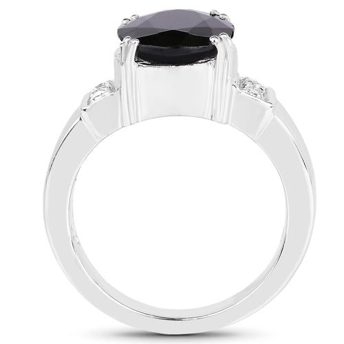 Bids.com 5.29 Carat Genuine Black Sapphire and White Topaz .925 Sterling Silver Ring Rings White Smoke size 7.00,size 6.00,size 8.00,size 6.50,size 9.00
