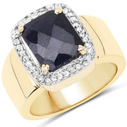 Bids.com 14K Yellow Gold Plated 4.07 Carat Dyed Sapphire and White Topaz .925 Sterling Silver Ring Rings White Smoke size 6.00,size 7.00,size 8.00,size 9.00
