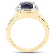 Bids.com 14K Yellow Gold Plated 4.07 Carat Dyed Sapphire and White Topaz .925 Sterling Silver Ring Rings White Smoke size 6.00,size 7.00,size 8.00,size 9.00