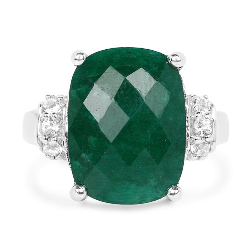 Bids.com 8.50 Carat Dyed Emerald and White Topaz .925 Sterling Silver Ring Rings White Smoke size 6.00,size 10.00,size 7.00,size 8.00,size 9.00,size 5.00
