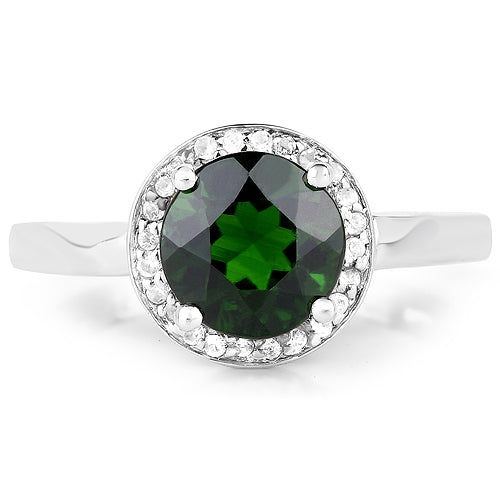 Bids.com 1.92 Carat Genuine Chrome Diopside and White Topaz .925 Sterling Silver Ring Rings White Smoke size 8.00,size 6.00,size 7.00,size 9.00