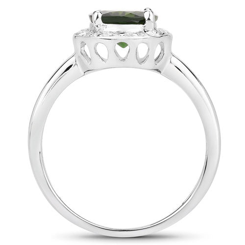 Bids.com 1.90 Carat Genuine Chrome Diopside and White Topaz .925 Sterling Silver Ring Rings White Smoke size 5.00,size 6.00,size 7.00,size 8.00,size 9.00,size 10.00
