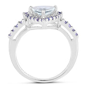 Bids.com 1.41 Carat Genuine Aquamarine & Tanzanite .925 Sterling Silver Ring Rings White Smoke size 6.00,size 7.00,size 8.00,size 9.00,size 5.00,size 10.00