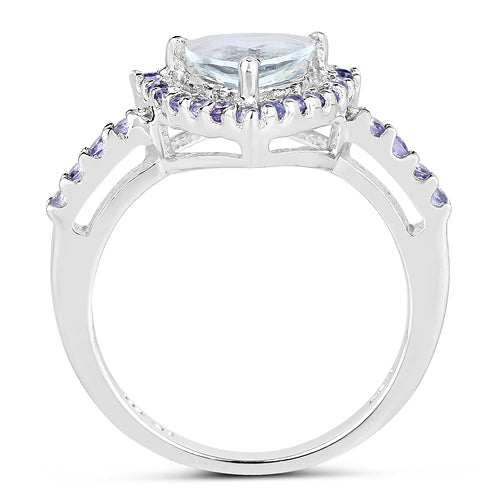 Bids.com 1.41 Carat Genuine Aquamarine & Tanzanite .925 Sterling Silver Ring Rings White Smoke size 6.00,size 7.00,size 8.00,size 9.00,size 5.00,size 10.00