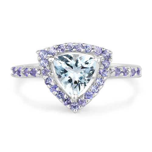 Bids.com 1.41 Carat Genuine Aquamarine & Tanzanite .925 Sterling Silver Ring Rings White Smoke size 6.00,size 7.00,size 8.00,size 9.00,size 5.00,size 10.00
