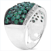 Bids.com 2.28 Carat Genuine Emerald & White Topaz .925 Sterling Silver Ring Rings White Smoke size 7.00,size 6.00,size 8.00,size 9.00