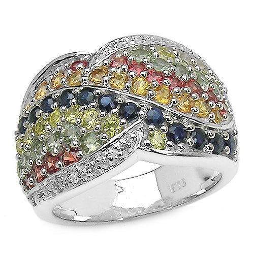 Bids.com 3.07 Carat Genuine Multi Sapphire .925 Sterling Silver Ring Rings White Smoke size 7.00,size 6.00,size 8.00,size 9.00