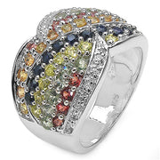 Bids.com 3.07 Carat Genuine Multi Sapphire .925 Sterling Silver Ring Rings White Smoke size 7.00,size 6.00,size 8.00,size 9.00