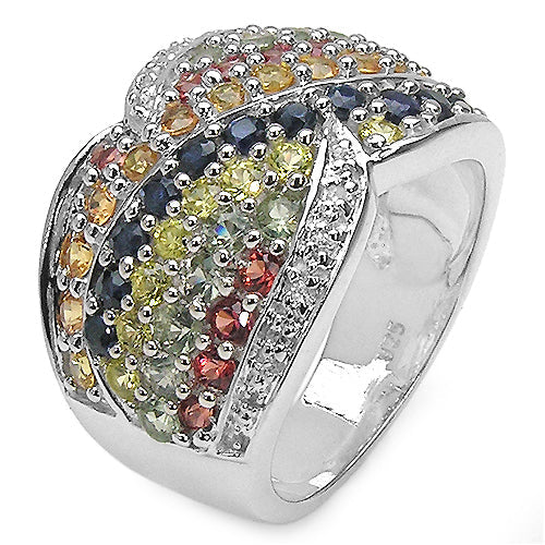 Bids.com 3.07 Carat Genuine Multi Sapphire .925 Sterling Silver Ring Rings White Smoke size 7.00,size 6.00,size 8.00,size 9.00