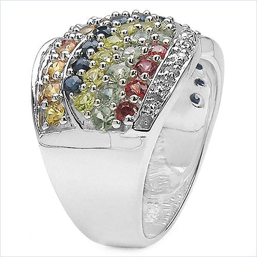 Bids.com 3.07 Carat Genuine Multi Sapphire .925 Sterling Silver Ring Rings White Smoke size 7.00,size 6.00,size 8.00,size 9.00