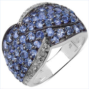 Bids.com 2.50 Carat Genuine Tanzanite & White Topaz .925 Sterling Silver Ring Rings White Smoke size 7.00,size 6.00,size 8.00,size 9.00