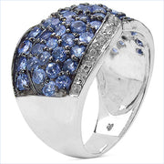 Bids.com 2.50 Carat Genuine Tanzanite & White Topaz .925 Sterling Silver Ring Rings White Smoke size 7.00,size 6.00,size 8.00,size 9.00