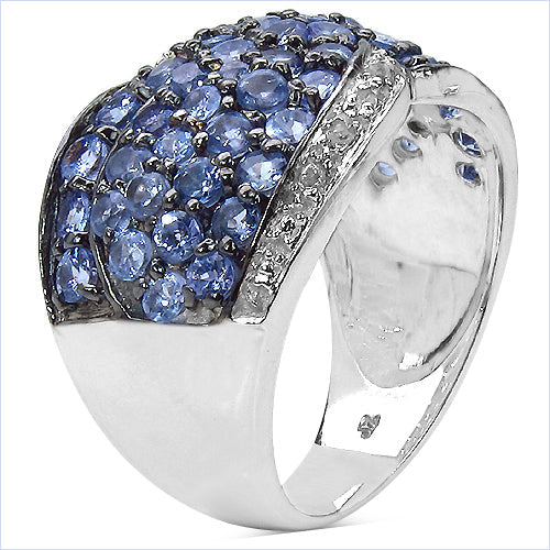 Bids.com 2.50 Carat Genuine Tanzanite & White Topaz .925 Sterling Silver Ring Rings White Smoke size 7.00,size 6.00,size 8.00,size 9.00